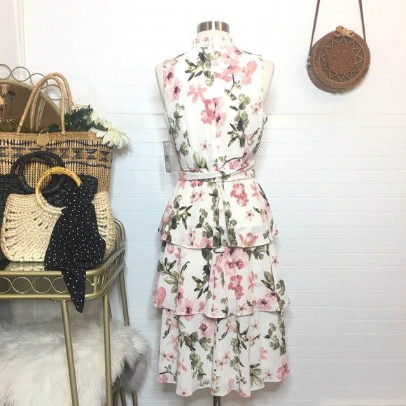 NEW Jessica Howard Ruffle Tiered Floral Midi Dress - Picture 6 of 8